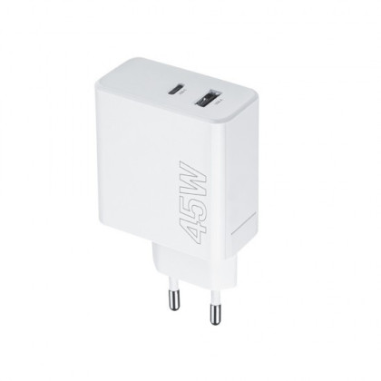 Зарядно устройство Maxlife MXTC-07-45AC PD QC, адаптер 45W 1x USB-C 1x USB-A,220V, Бяло