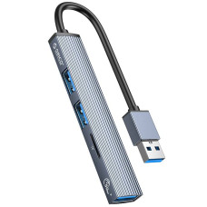 Orico USB хъб HUB 3 порта USB 3.0/2.0 + четец на карти, алуминиев корпус – AH-A12F-GY