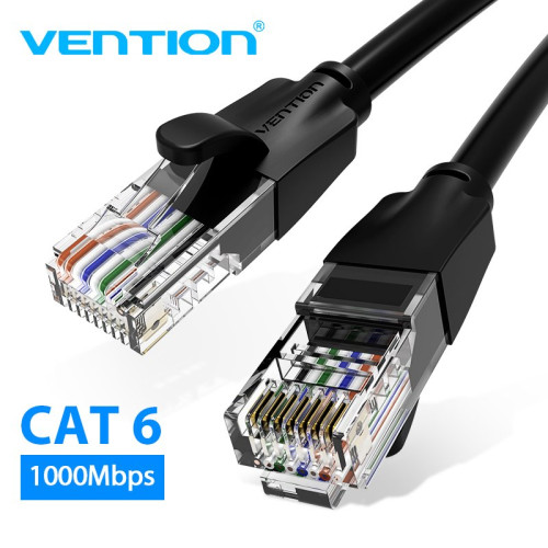 Кабел Vention, IBEBJ, LAN UTP Cat6 Patch, RJ45 мъжко – RJ45 мъжко, 5 m, Черен Кабел Vention, IBEBJ, LAN UTP Cat6 Patch, RJ45 мъжко – RJ45 мъжко, 5 m, Черен