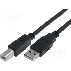 Кабел VCom, CU201-B, USB 2.0 мъжко (Type A) – USB 2.0 мъжко (Type B), 5 m, Черен